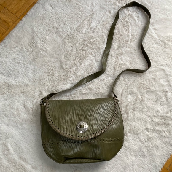 Vintage Olive Green Leather Crossbody Bag - Picture 1 of 4